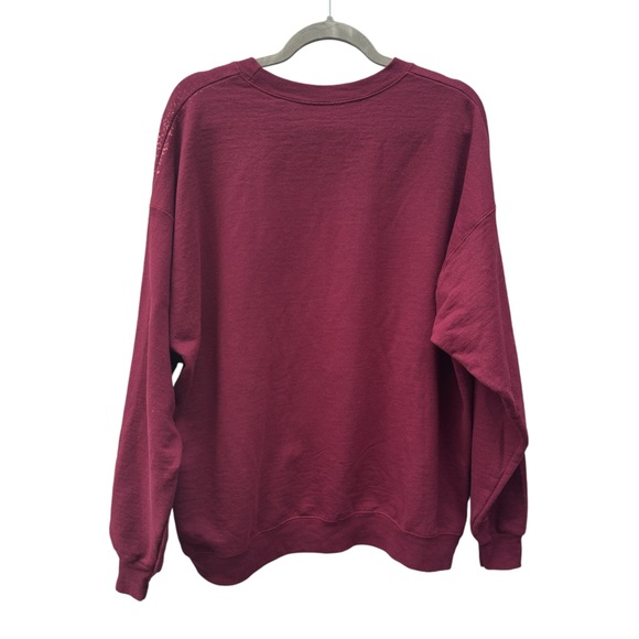 “Merry Christmas” Bleach Dyed Women’s XL Burgundy Crew Neck Sweatshirt - Picture 5 of 6